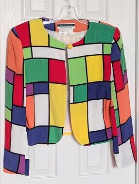 Della Spiga Women's (10/12) Bright Colorful Geometric Pattern Blazer/Jacket